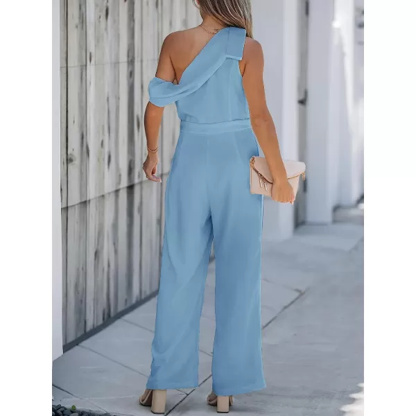 imageCUPSHE X Madison Women Romance Bow OneShoulder Jumpsuit Wide Leg Rompers Bow Accent JumpsuitsBlue