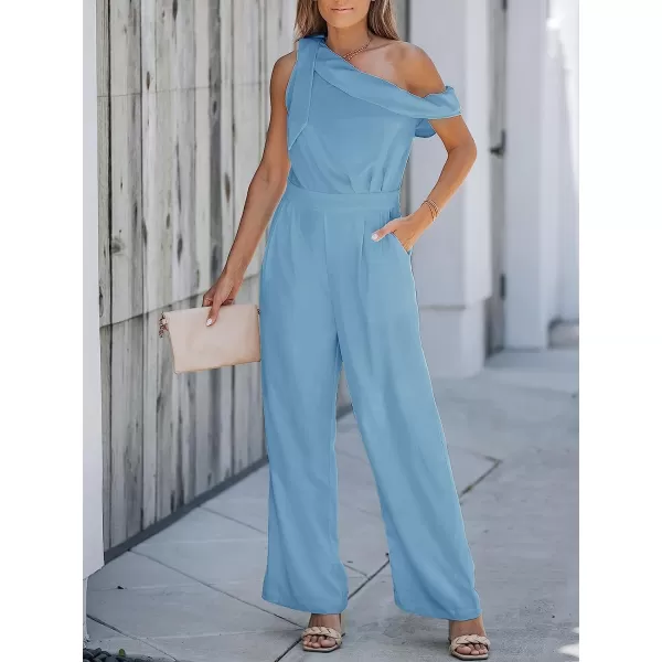 imageCUPSHE X Madison Women Romance Bow OneShoulder Jumpsuit Wide Leg Rompers Bow Accent JumpsuitsBlue