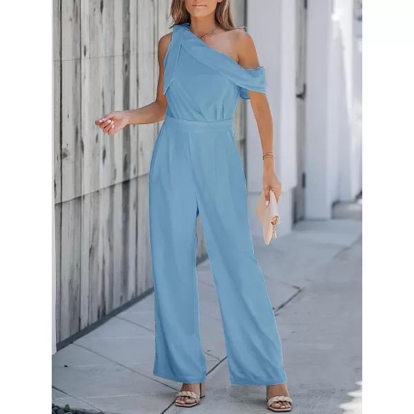 imageCUPSHE X Madison Women Romance Bow OneShoulder Jumpsuit Wide Leg Rompers Bow Accent JumpsuitsBlue