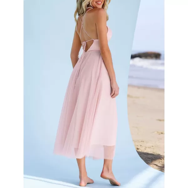 imageCUPSHE X Madison Womens Beach Wedding Honeymoon Organza Tie Back Maxi Dress Flowy Aline DressesLight Pink