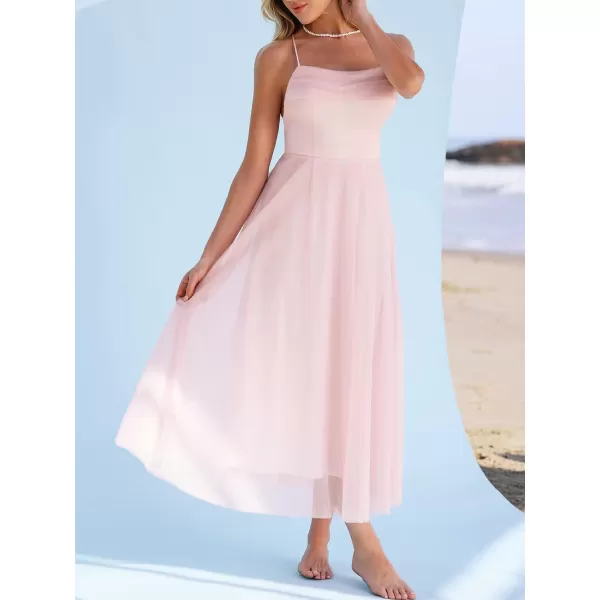 imageCUPSHE X Madison Womens Beach Wedding Honeymoon Organza Tie Back Maxi Dress Flowy Aline DressesLight Pink