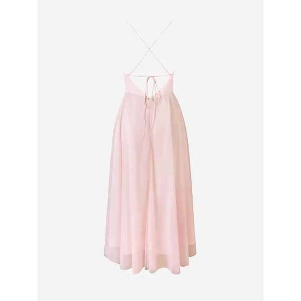 imageCUPSHE X Madison Womens Beach Wedding Honeymoon Organza Tie Back Maxi Dress Flowy Aline DressesLight Pink