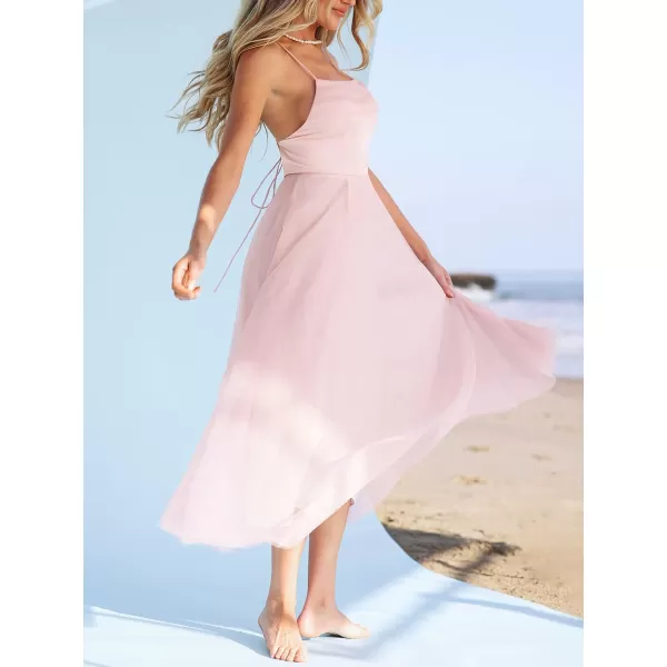 imageCUPSHE X Madison Womens Beach Wedding Honeymoon Organza Tie Back Maxi Dress Flowy Aline DressesLight Pink