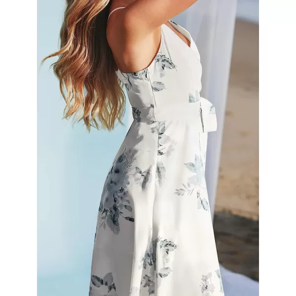 imageCUPSHE X Madison Womens Floral Print Long Dress Cami Strap Formal Dress Belt Side Slit Long Chiffon Maxi DressWhite