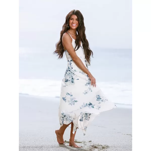 imageCUPSHE X Madison Womens Floral Print Long Dress Cami Strap Formal Dress Belt Side Slit Long Chiffon Maxi DressWhite