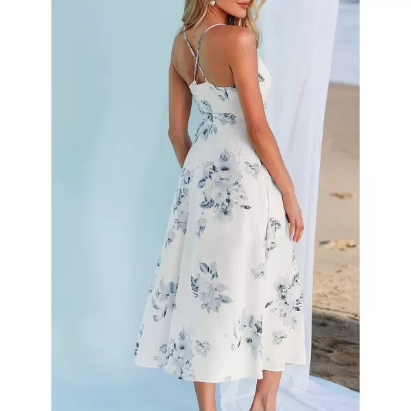 imageCUPSHE X Madison Womens Floral Print Long Dress Cami Strap Formal Dress Belt Side Slit Long Chiffon Maxi DressWhite