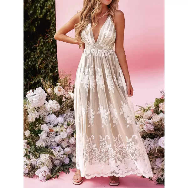 imageCUPSHE X Madison Womens Love Cross Back Maxi Dress V Neck Lace Appliques Formal Dress A Line Long DressChampagne