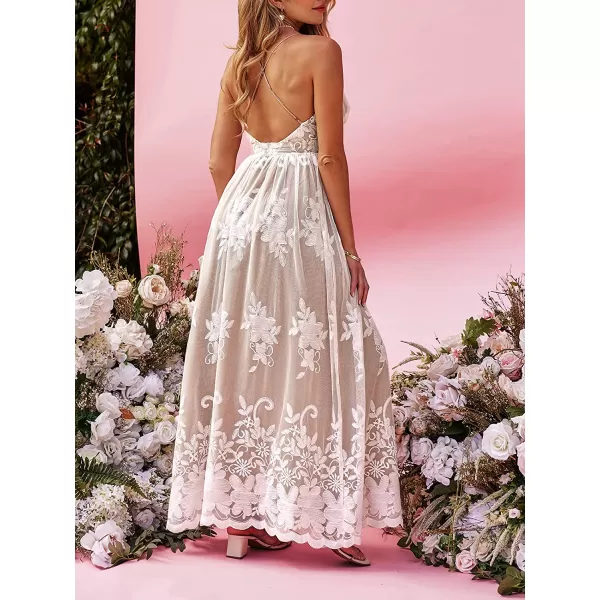 imageCUPSHE X Madison Womens Love Cross Back Maxi Dress V Neck Lace Appliques Formal Dress A Line Long DressChampagne
