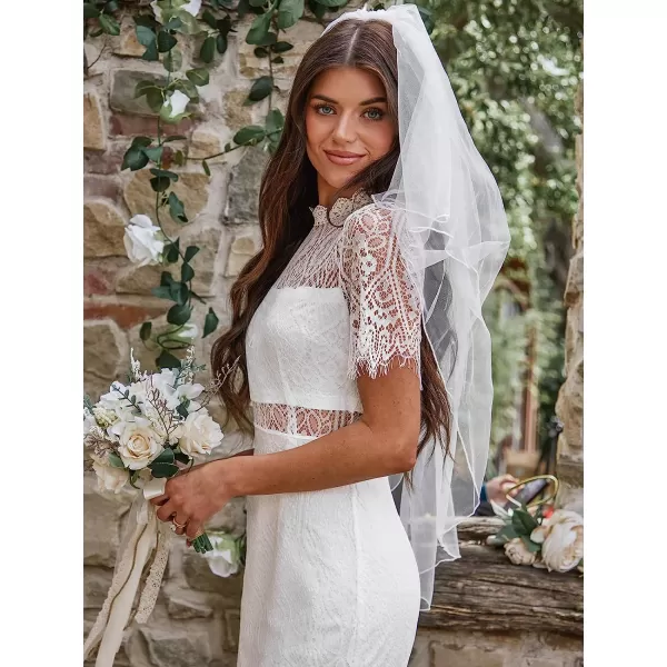 imageCUPSHE X Madison Womens Love Scalloped Lace Short Sleeve Dress Sheer Short Mini DressWhite
