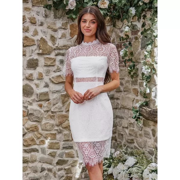 imageCUPSHE X Madison Womens Love Scalloped Lace Short Sleeve Dress Sheer Short Mini DressWhite