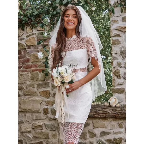 imageCUPSHE X Madison Womens Love Scalloped Lace Short Sleeve Dress Sheer Short Mini DressWhite