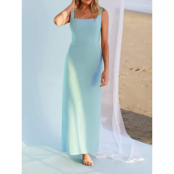 imageCUPSHE X Madison Womens Square Neck Long Dress Formal Dress Sleeveless Strap Side Slit Fitted Long Maxi DressOcean Blue