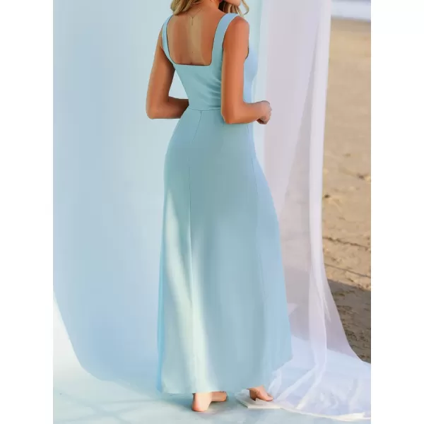 imageCUPSHE X Madison Womens Square Neck Long Dress Formal Dress Sleeveless Strap Side Slit Fitted Long Maxi DressOcean Blue