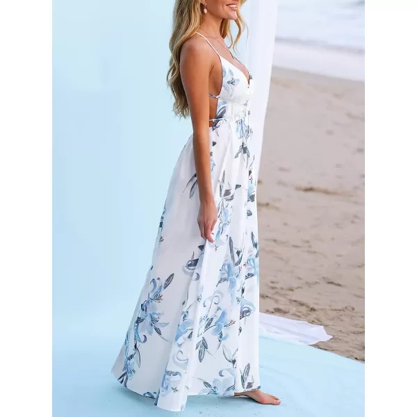 imageCUPSHE X Madison Womens V Neck Floral Print Dress Sleeveless Formal Dress Cami Straps Flowy Side Slit Long Maxi DressWhite Floral