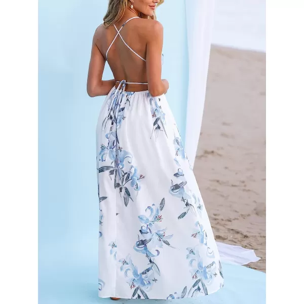 imageCUPSHE X Madison Womens V Neck Floral Print Dress Sleeveless Formal Dress Cami Straps Flowy Side Slit Long Maxi DressWhite Floral
