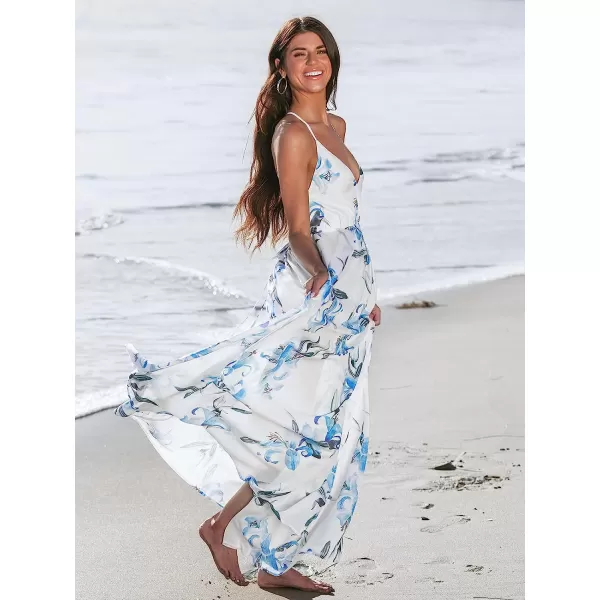 imageCUPSHE X Madison Womens V Neck Floral Print Dress Sleeveless Formal Dress Cami Straps Flowy Side Slit Long Maxi DressWhite Floral