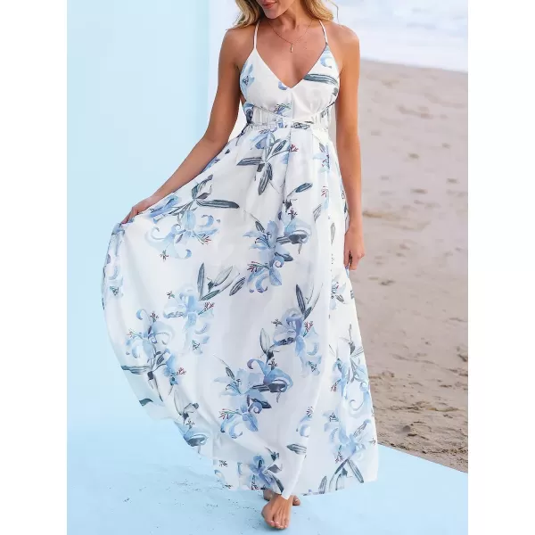 imageCUPSHE X Madison Womens V Neck Floral Print Dress Sleeveless Formal Dress Cami Straps Flowy Side Slit Long Maxi DressWhite Floral