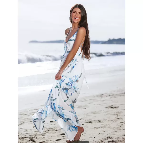 imageCUPSHE X Madison Womens V Neck Floral Print Dress Sleeveless Formal Dress Cami Straps Flowy Side Slit Long Maxi DressWhite Floral