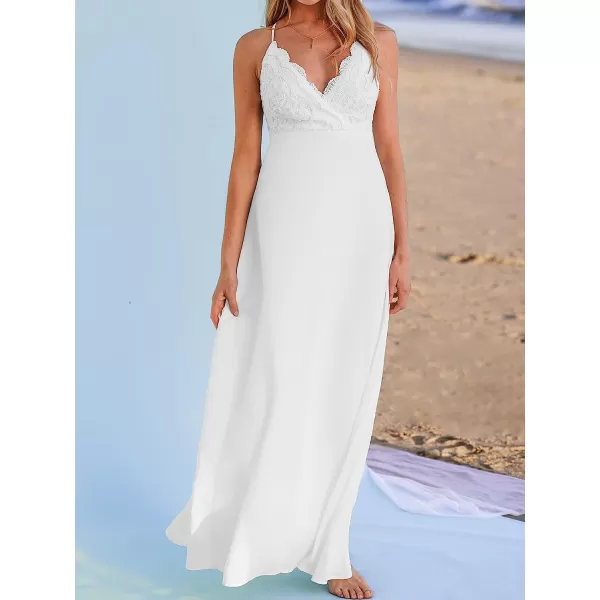 imageCUPSHE X Madison Womens V Neck Lace Cami Long Dress Sleeveless Formal Dress Bodice Long Maxi DressWhite