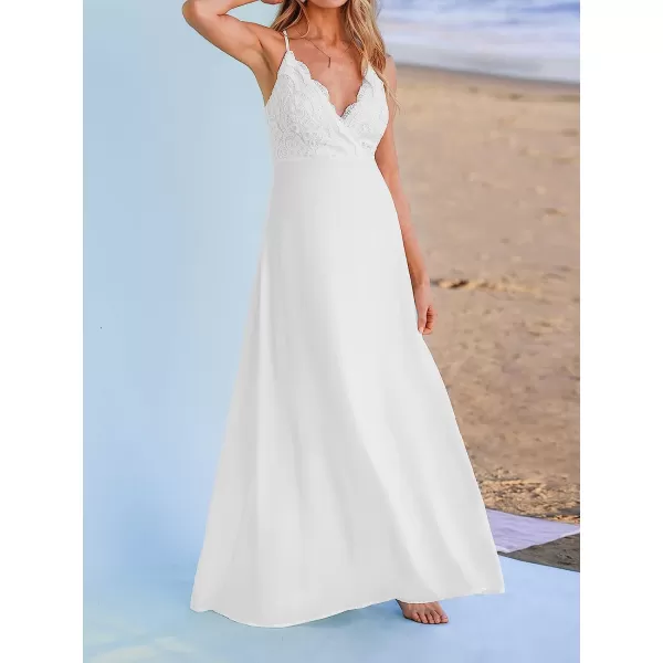 imageCUPSHE X Madison Womens V Neck Lace Cami Long Dress Sleeveless Formal Dress Bodice Long Maxi DressWhite
