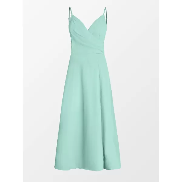 imageCUPSHE X Madison Womens V Neck Leg Slit Wedding Midi Dress Sleeveless Pleated Dress Summer Dress Flowy DressGreen
