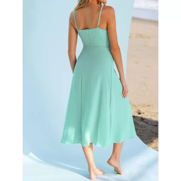 imageCUPSHE X Madison Womens V Neck Leg Slit Wedding Midi Dress Sleeveless Pleated Dress Summer Dress Flowy DressGreen