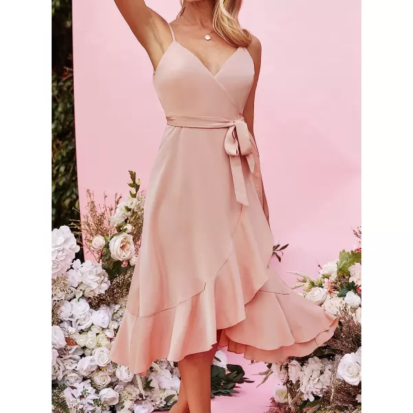 imageCUPSHE X Madison Womens V Neck Tie Side Waist Ruffled Tulip Hem Dress Honeymoon Ruffled Wrap Midi DressPink