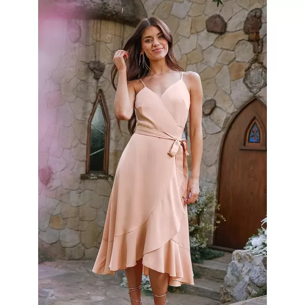 imageCUPSHE X Madison Womens V Neck Tie Side Waist Ruffled Tulip Hem Dress Honeymoon Ruffled Wrap Midi DressPink