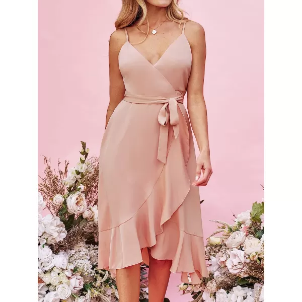 imageCUPSHE X Madison Womens V Neck Tie Side Waist Ruffled Tulip Hem Dress Honeymoon Ruffled Wrap Midi DressPink