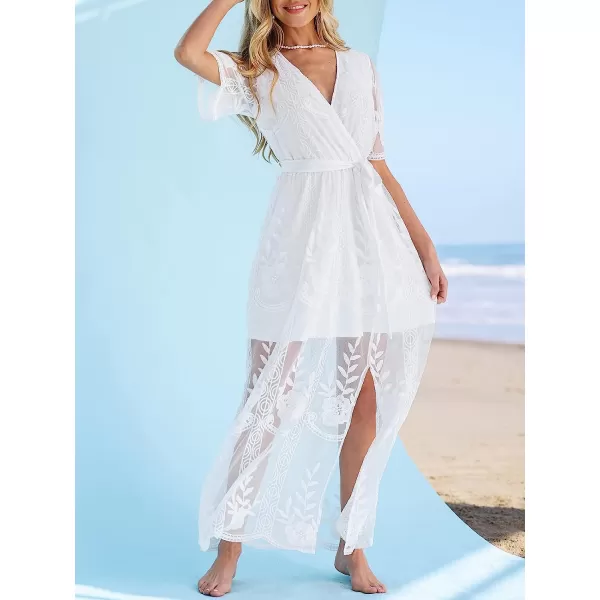 imageCUPSHE X Madison Womens V Neck Tiered Lace Wedding Maxi Dress Sleeveless Pleated Dress Summer Dress Flowy DressWhite