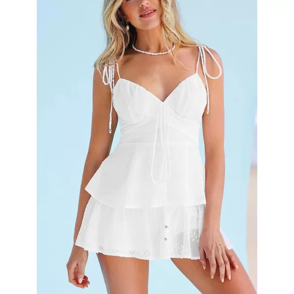imageCUPSHE X Madison Yours Forever Ruffled Cami Romper Flare Leg Rompers Tie Front JumpsuitsWhite