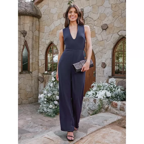 imageCUPSHE X Madison Yours Forever Sleeveless Backless Jumpsuit Wide Straps VNeck JumpsuitsDark Blue