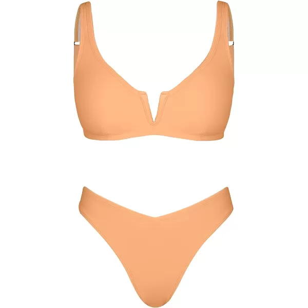imageCUPSHE X STASSIE Bikini Set for Women Two Piece Swimsuits Adjustable Straps V Neck Back Hook VWire Cheeky BottomOrange