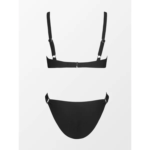 imageCUPSHE X STASSIE Bikini Set for Women Two Piece Swimsuits Low Rise Adjustable Straps Back Hook Push Up O Ring Cheeky BottomBlack