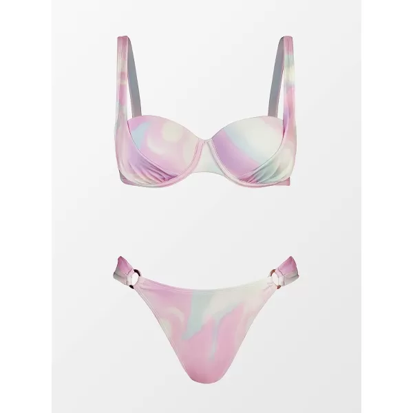 imageCUPSHE X STASSIE Bikini Set for Women Two Piece Swimsuits Low Rise Adjustable Straps Back Hook Push Up O Ring Cheeky BottomRainbow Ombre