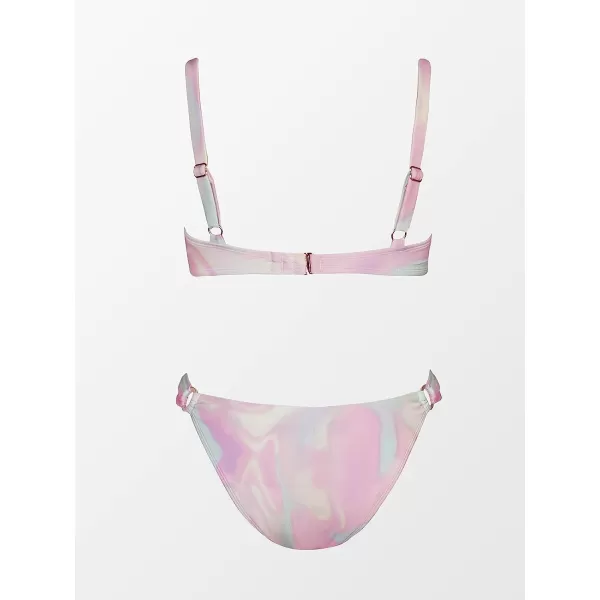 imageCUPSHE X STASSIE Bikini Set for Women Two Piece Swimsuits Low Rise Adjustable Straps Back Hook Push Up O Ring Cheeky BottomRainbow Ombre