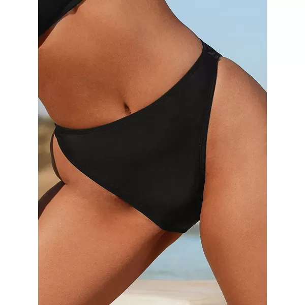 imageCUPSHE X STASSIE High Waisted Bikini Bottom for Women Swimsuit Extra Cheeky High Cut Bathing SuitsBlack