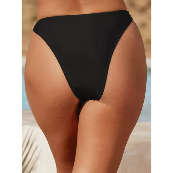 imageCUPSHE X STASSIE High Waisted Bikini Bottom for Women Swimsuit Extra Cheeky High Cut Bathing SuitsBlack
