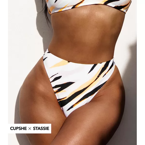 imageCUPSHE X STASSIE High Waisted Bikini Bottom for Women Swimsuit Extra Cheeky High Cut Bathing SuitsMarble Print