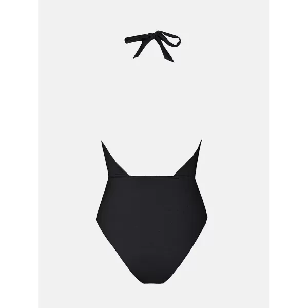 imageCUPSHE X STASSIE One Piece Swimsuit for Women Bathing Suits Front Cross Halter Self Tie Backless SwimwearBlack