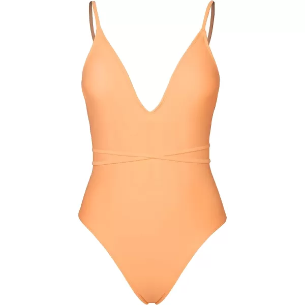 imageCUPSHE X STASSIE One Piece Swimsuit for Women Bathing Suits Plung V Neck Strappy Crisscorss LaceUp SwimwearLight Orange