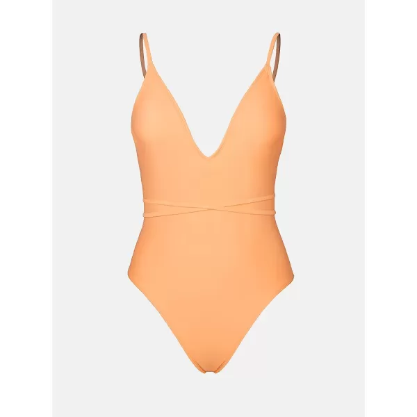 imageCUPSHE X STASSIE One Piece Swimsuit for Women Bathing Suits Plung V Neck Strappy Crisscorss LaceUp SwimwearLight Orange