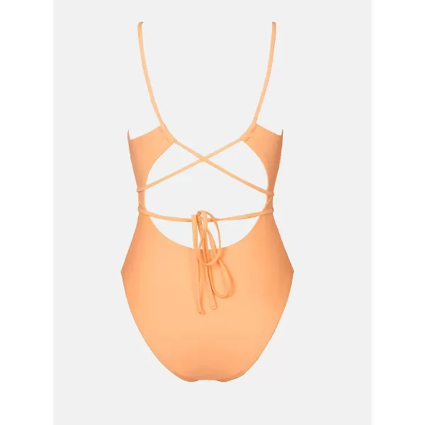 imageCUPSHE X STASSIE One Piece Swimsuit for Women Bathing Suits Plung V Neck Strappy Crisscorss LaceUp SwimwearLight Orange