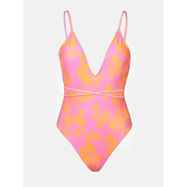 imageCUPSHE X STASSIE One Piece Swimsuit for Women Bathing Suits Plung V Neck Strappy Crisscorss LaceUp SwimwearRose and Floral Print