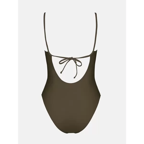 imageCUPSHE X STASSIE One Piece Swimsuit for Women Bathing Suits Ruched Cutout Back Tie with UnderwireBrown