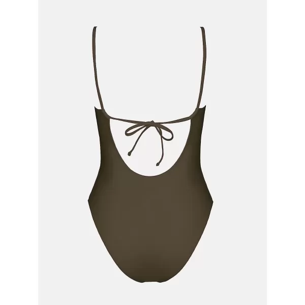 imageCUPSHE X STASSIE One Piece Swimsuit for Women Bathing Suits Ruched Cutout Back Tie with UnderwireBrown