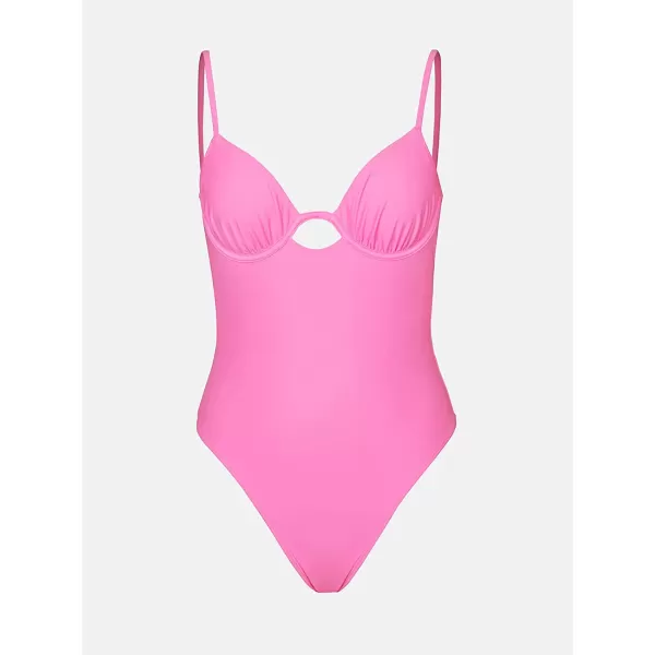 imageCUPSHE X STASSIE One Piece Swimsuit for Women Bathing Suits Ruched Cutout Back Tie with UnderwirePink