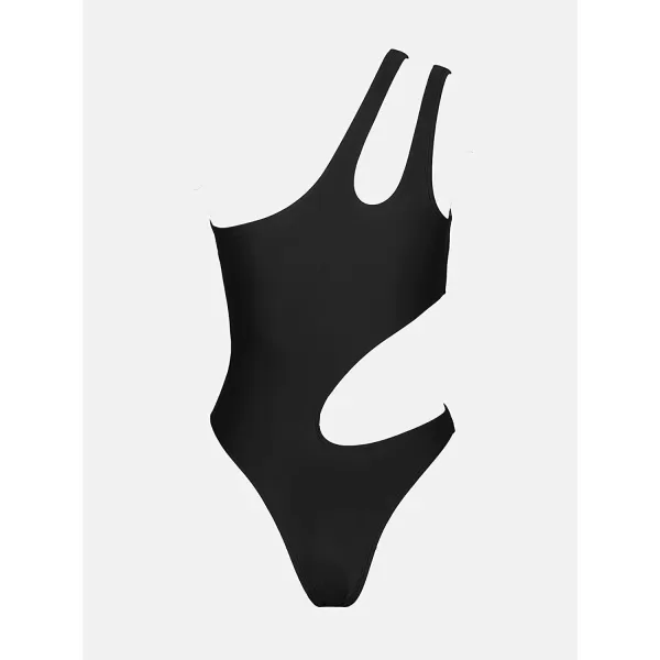 imageCUPSHE X STASSIE One Piece Swimsuit for Women One Shoulder Bathing Suits Cutout High Cut SwimwearBlack