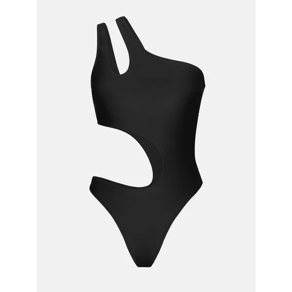 imageCUPSHE X STASSIE One Piece Swimsuit for Women One Shoulder Bathing Suits Cutout High Cut SwimwearBlack