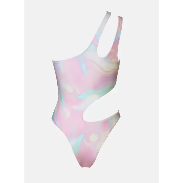 imageCUPSHE X STASSIE One Piece Swimsuit for Women One Shoulder Bathing Suits Cutout High Cut SwimwearPurple and Tie Dye